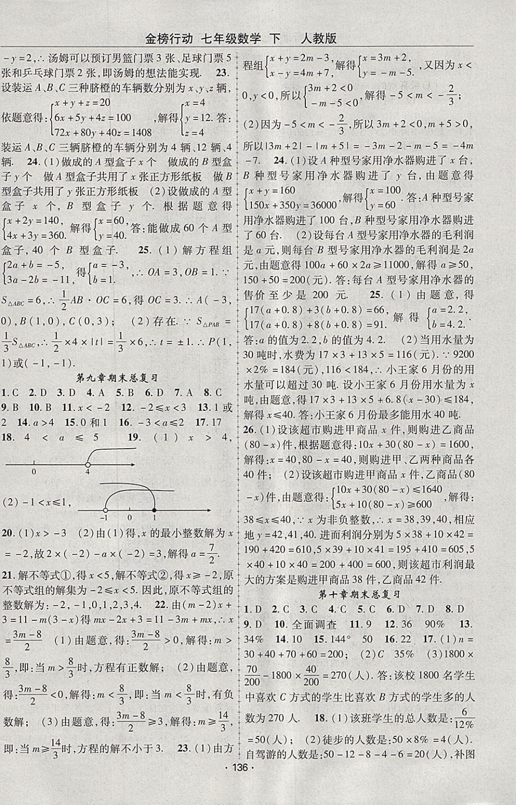 2018年金榜行动课时导学案七年级数学下册人教版 参考答案第12页