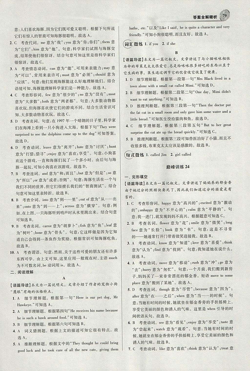 2018年初中英語(yǔ)小題狂做七年級(jí)下冊(cè)譯林版巔峰版 參考答案第21頁(yè)