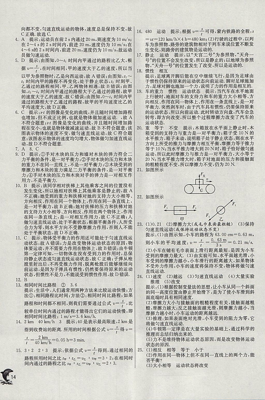 2018年实验班提优训练八年级物理下册沪粤版 参考答案第14页