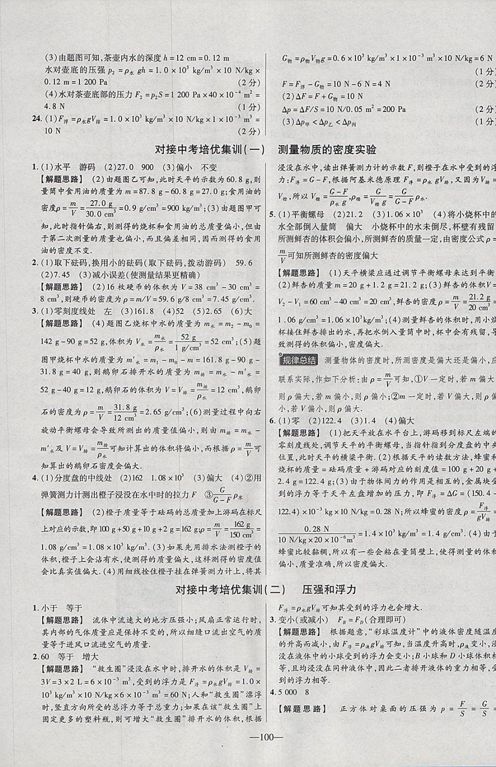 2018年金考卷活页题选八年级物理下册苏科版 参考答案第16页