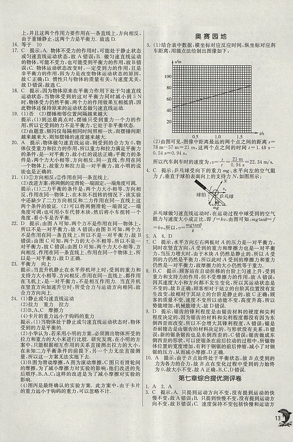 2018年實(shí)驗(yàn)班提優(yōu)訓(xùn)練八年級(jí)物理下冊(cè)滬粵版 參考答案第13頁(yè)