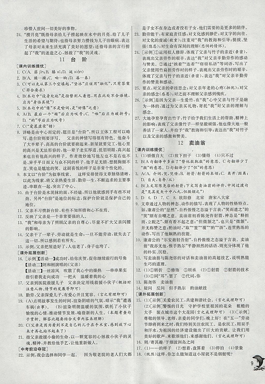 2018年實(shí)驗(yàn)班提優(yōu)訓(xùn)練七年級(jí)語(yǔ)文下冊(cè)人教版 參考答案第9頁(yè)