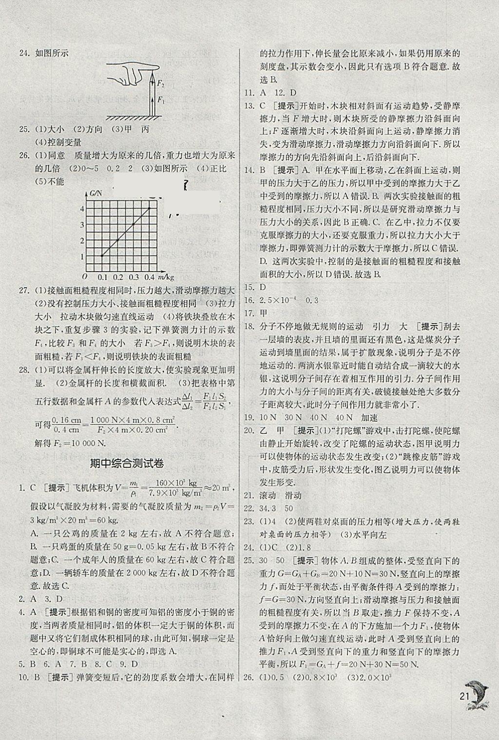 2018年實驗班提優(yōu)訓練八年級物理下冊蘇科版 參考答案第21頁