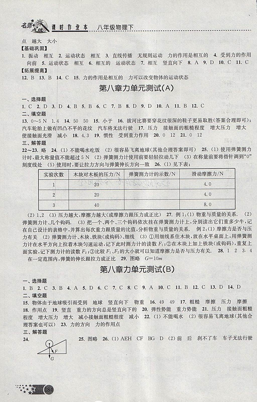 2018年名師點撥課時作業(yè)本八年級物理下冊江蘇版 參考答案第8頁