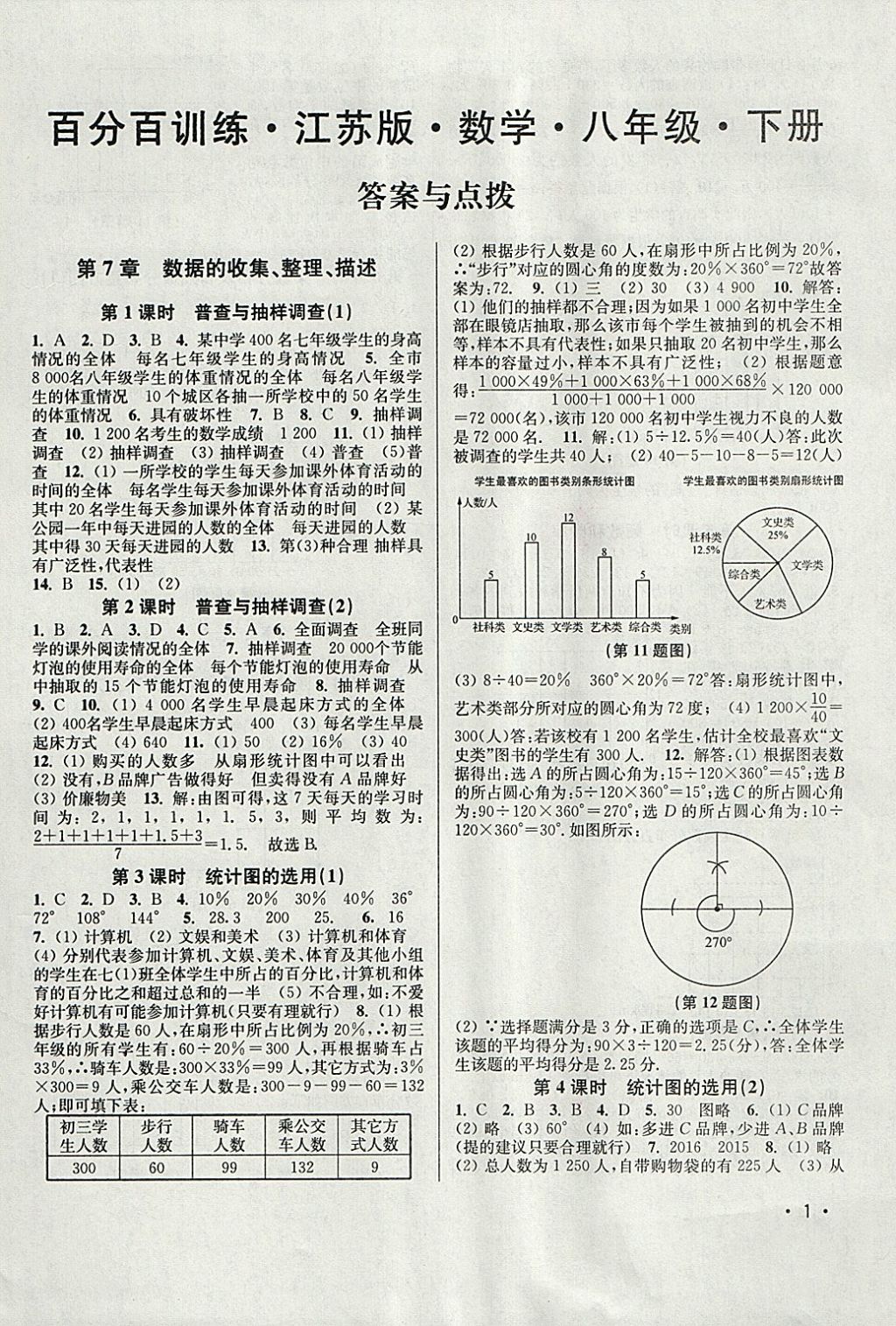 2018年百分百训练八年级数学下册江苏版 参考答案第1页