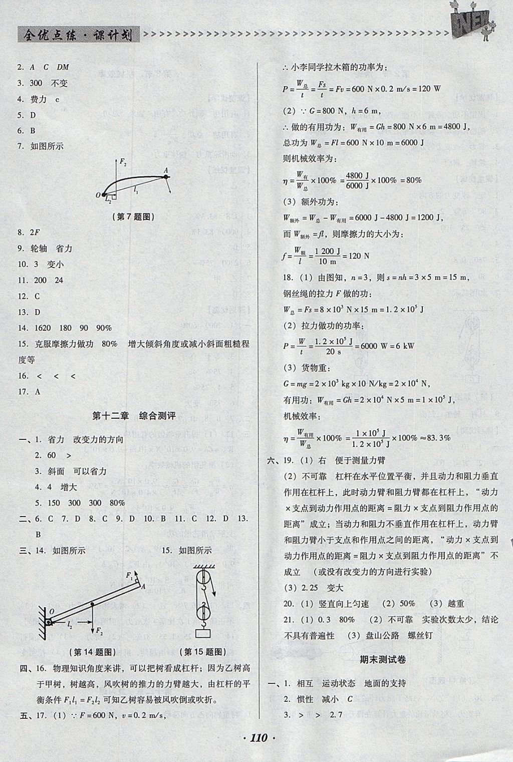 2018年全優(yōu)點(diǎn)練課計(jì)劃八年級(jí)物理下冊(cè)人教版 參考答案第14頁(yè)