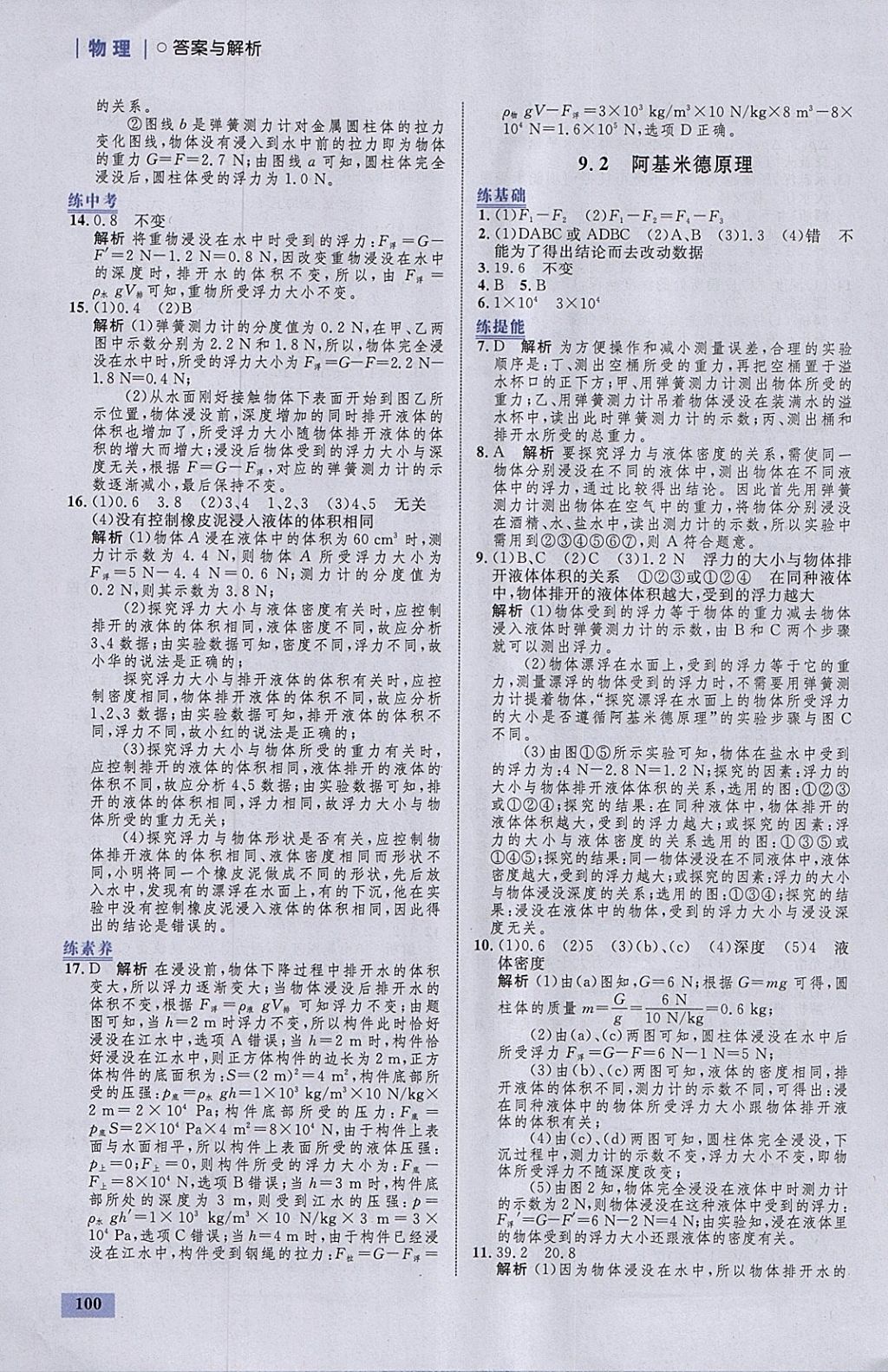 2018年初中同步學(xué)考優(yōu)化設(shè)計(jì)八年級(jí)物理下冊(cè)粵滬版 參考答案第18頁(yè)