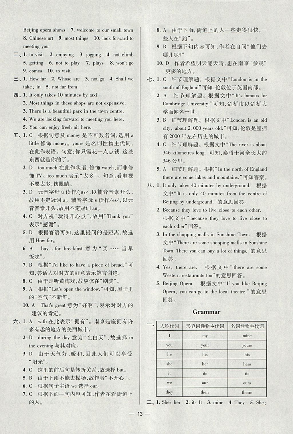 2018年初中英语小题狂做七年级下册江苏版提优版 参考答案第13页