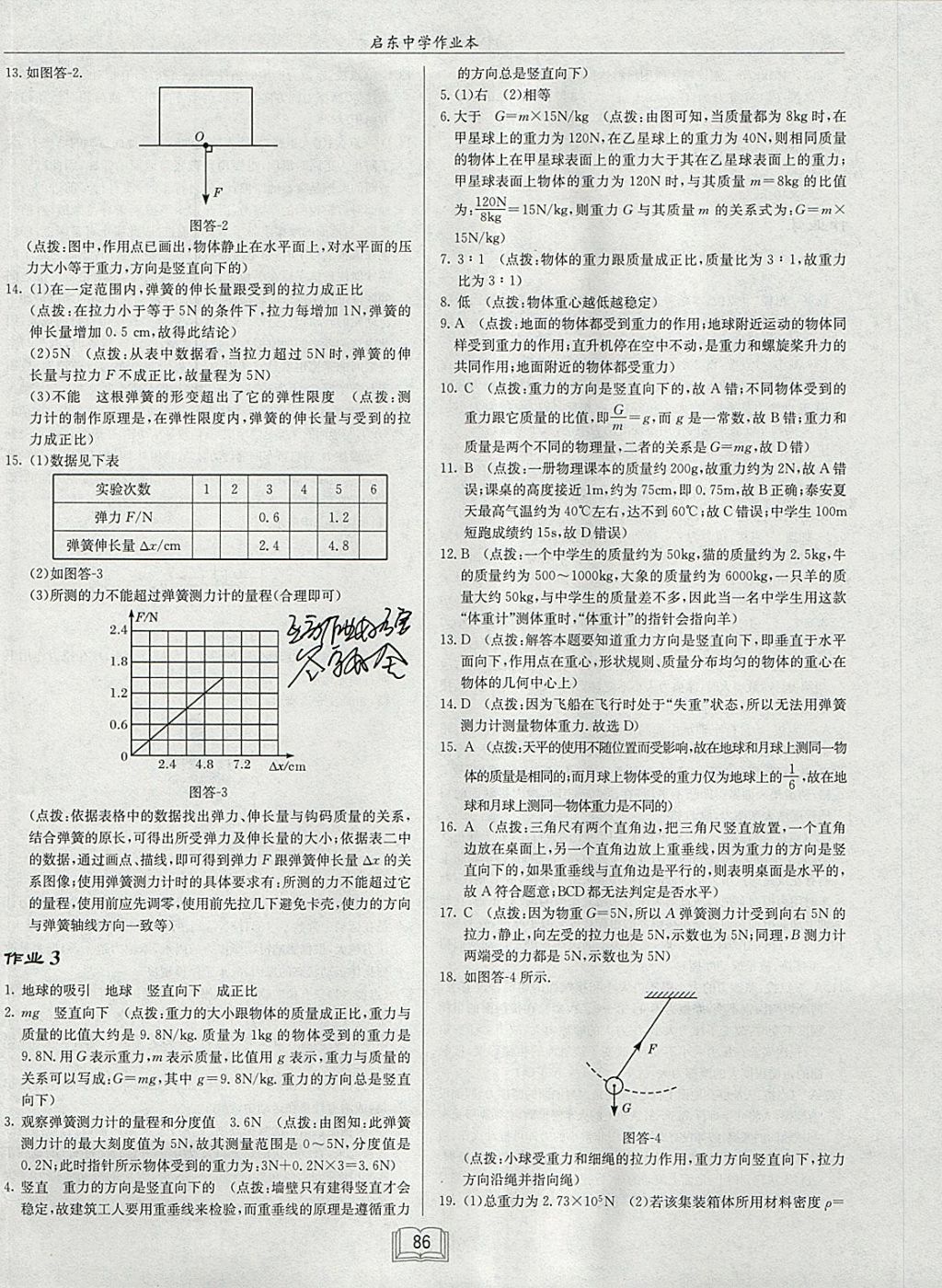 2018年啟東中學(xué)作業(yè)本八年級(jí)物理下冊(cè)滬粵版 參考答案第2頁(yè)