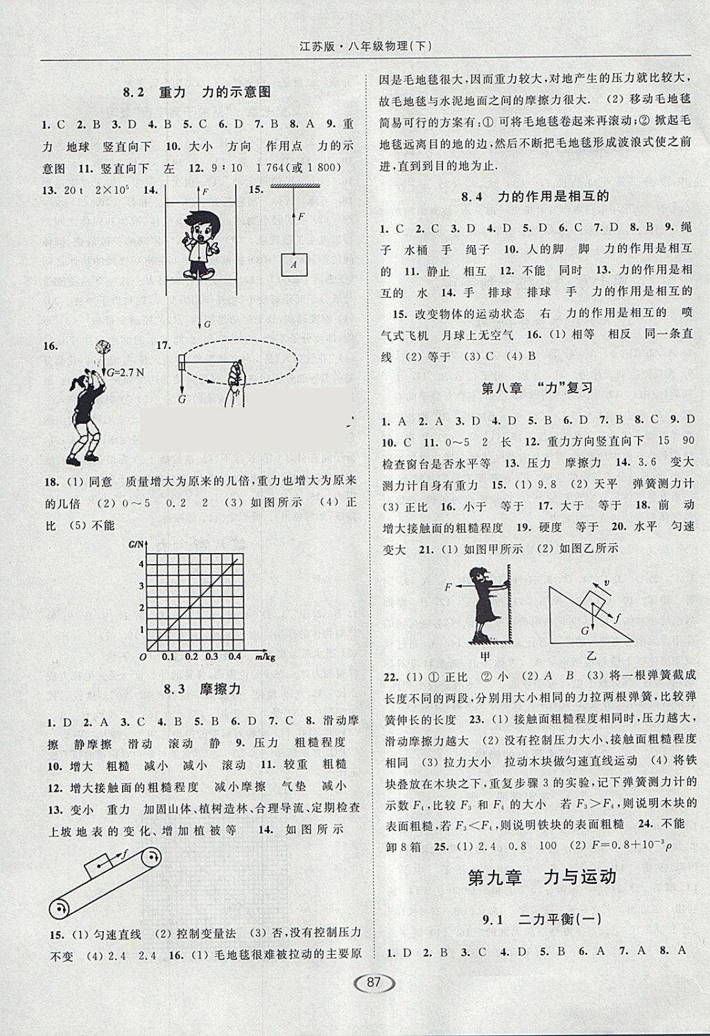 2018年亮点给力提优课时作业本八年级物理下册江苏版 参考答案第3页