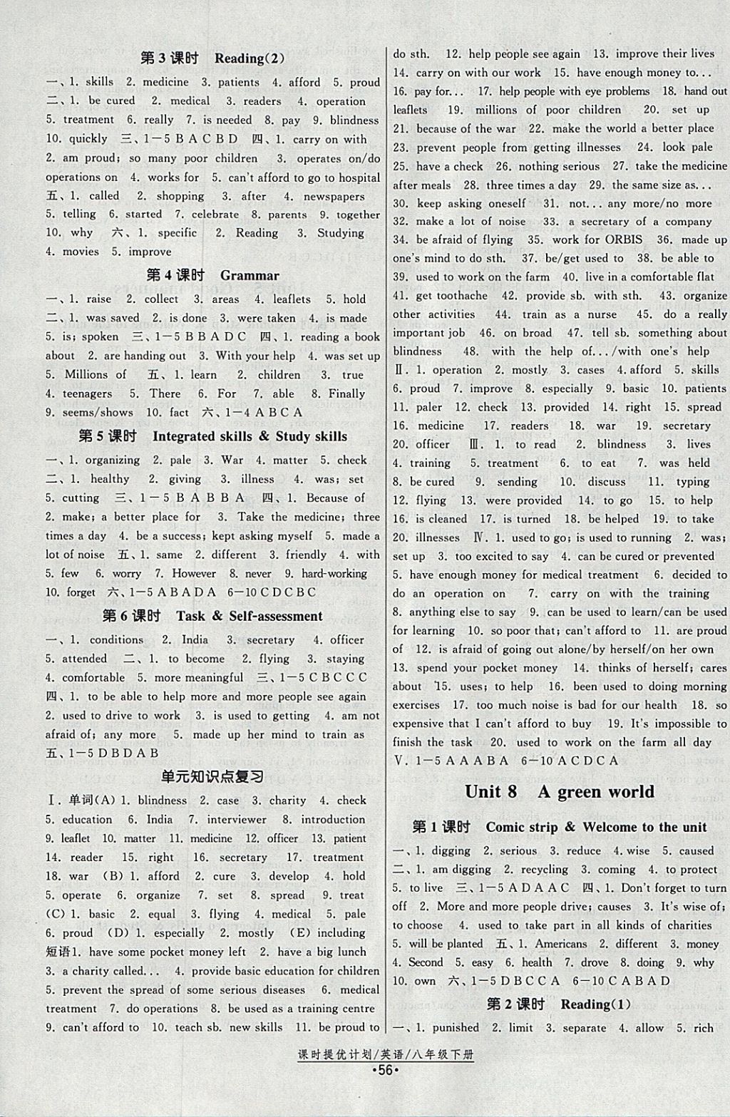 2018年課時提優(yōu)計劃作業(yè)本八年級英語下冊譯林版 參考答案第8頁