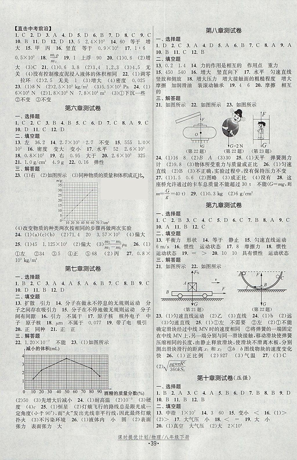 2018年課時提優(yōu)計劃作業(yè)本八年級物理下冊蘇科版 參考答案第7頁