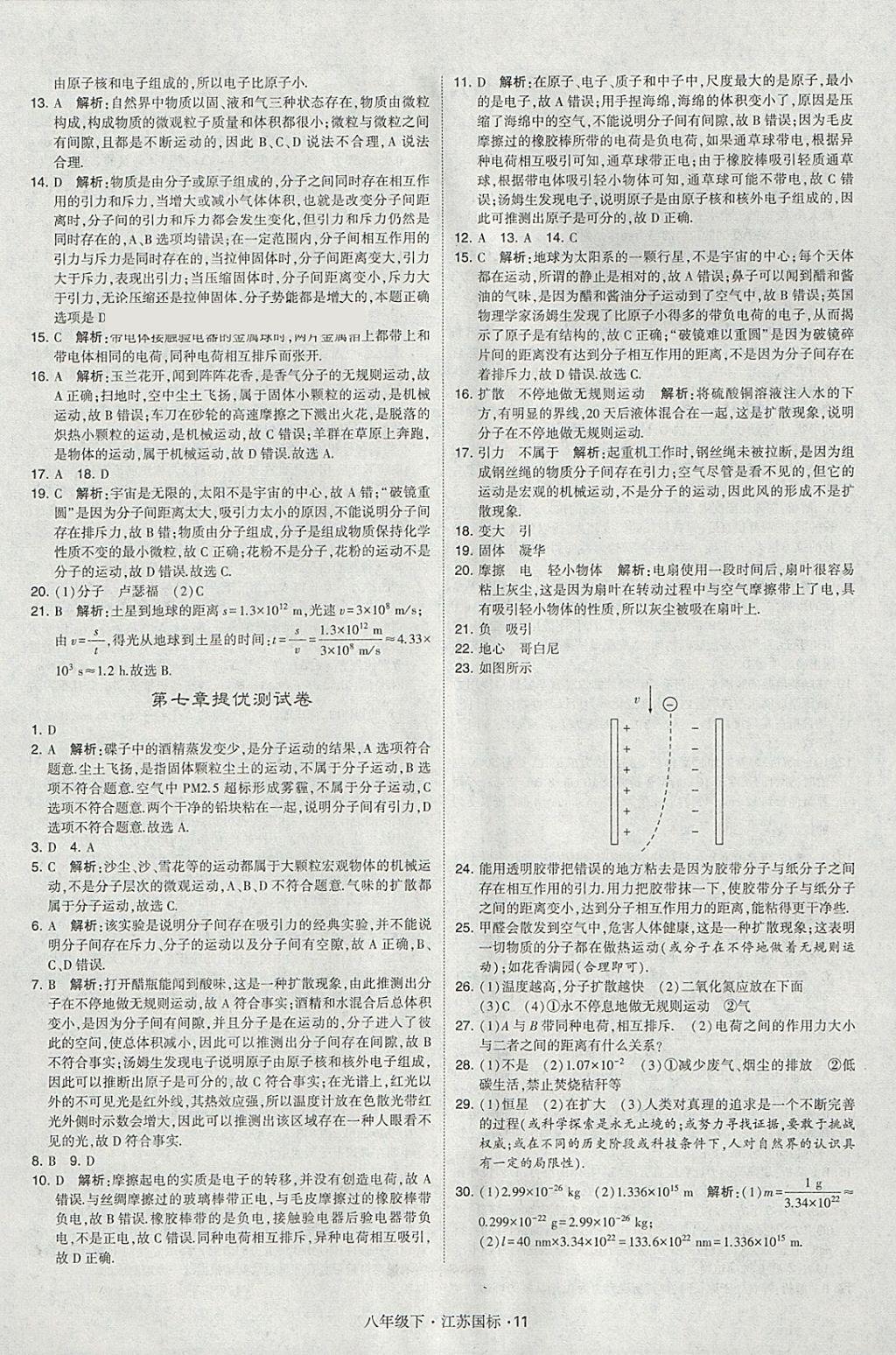 2018年经纶学典学霸八年级物理下册江苏版 参考答案第11页