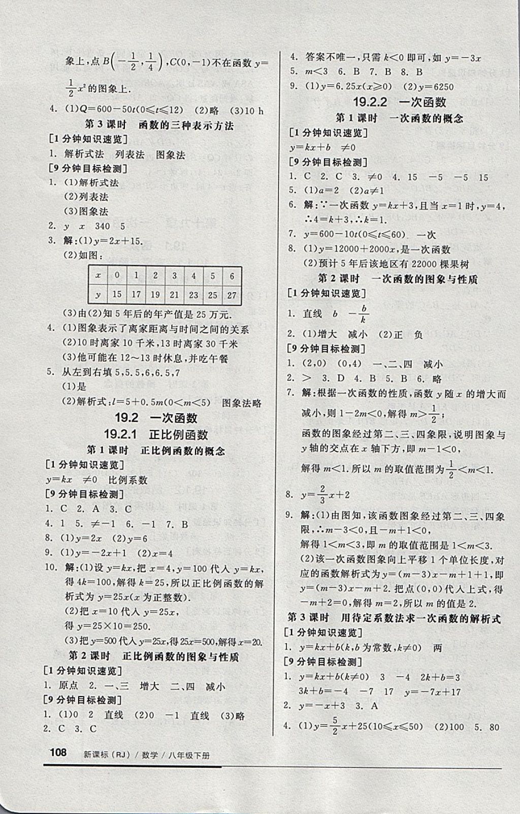 2018年全品基础小练习八年级数学下册人教版 参考答案第8页