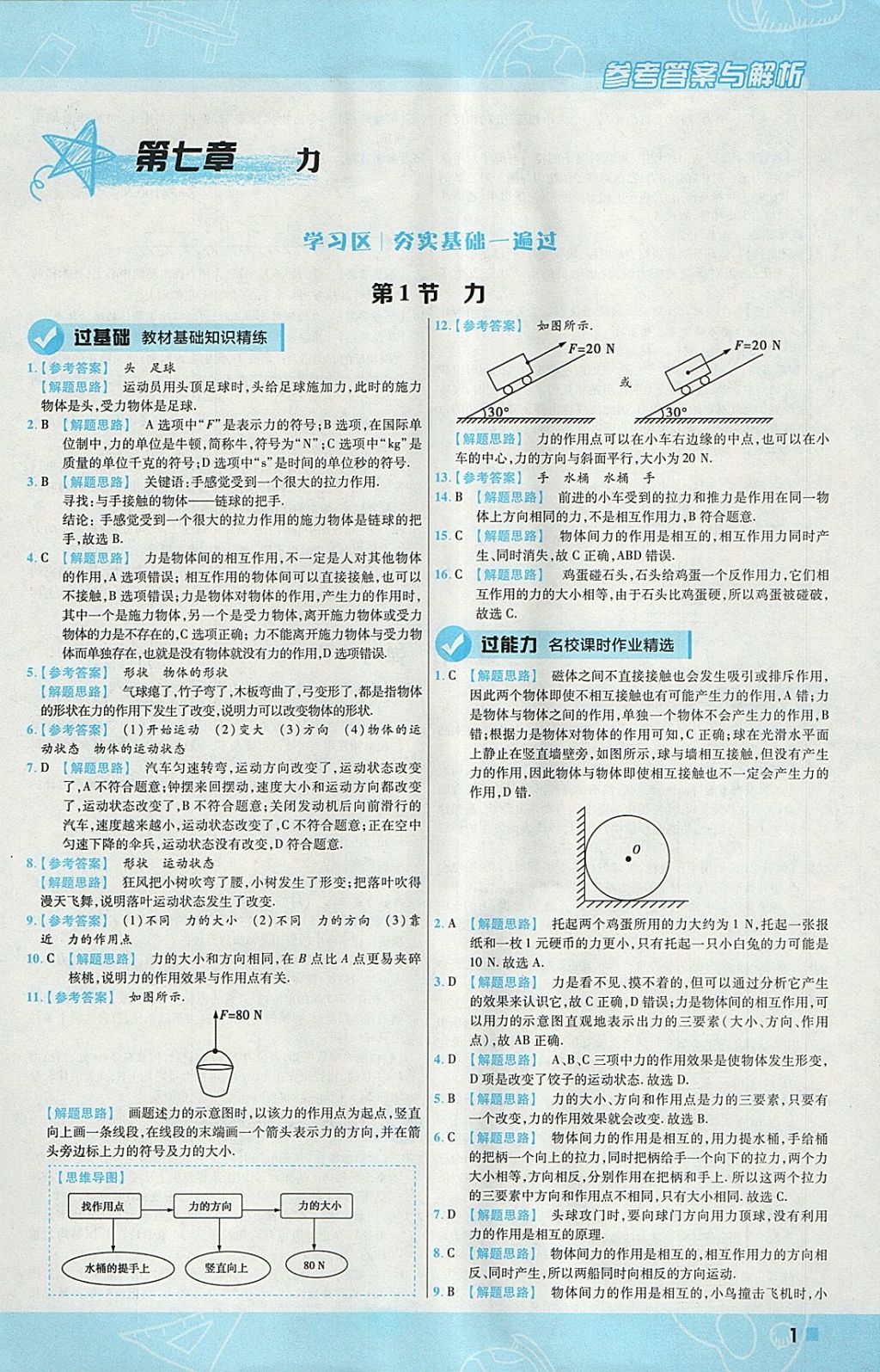 2018年一遍过初中物理八年级下册人教版 参考答案第1页