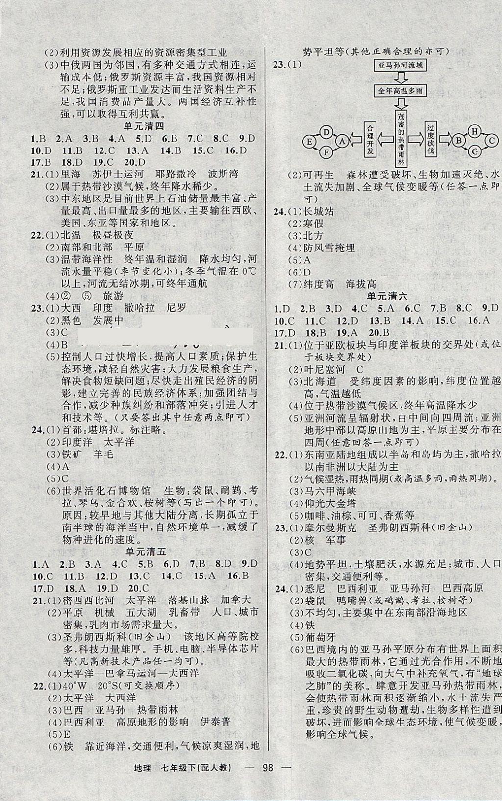 2018年四清導航七年級地理下冊人教版 參考答案第8頁