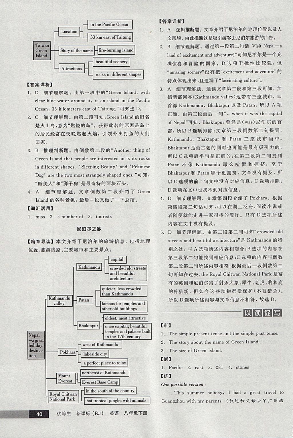 2018年全品优等生完形填空加阅读理解八年级英语下册人教版 参考答案第40页