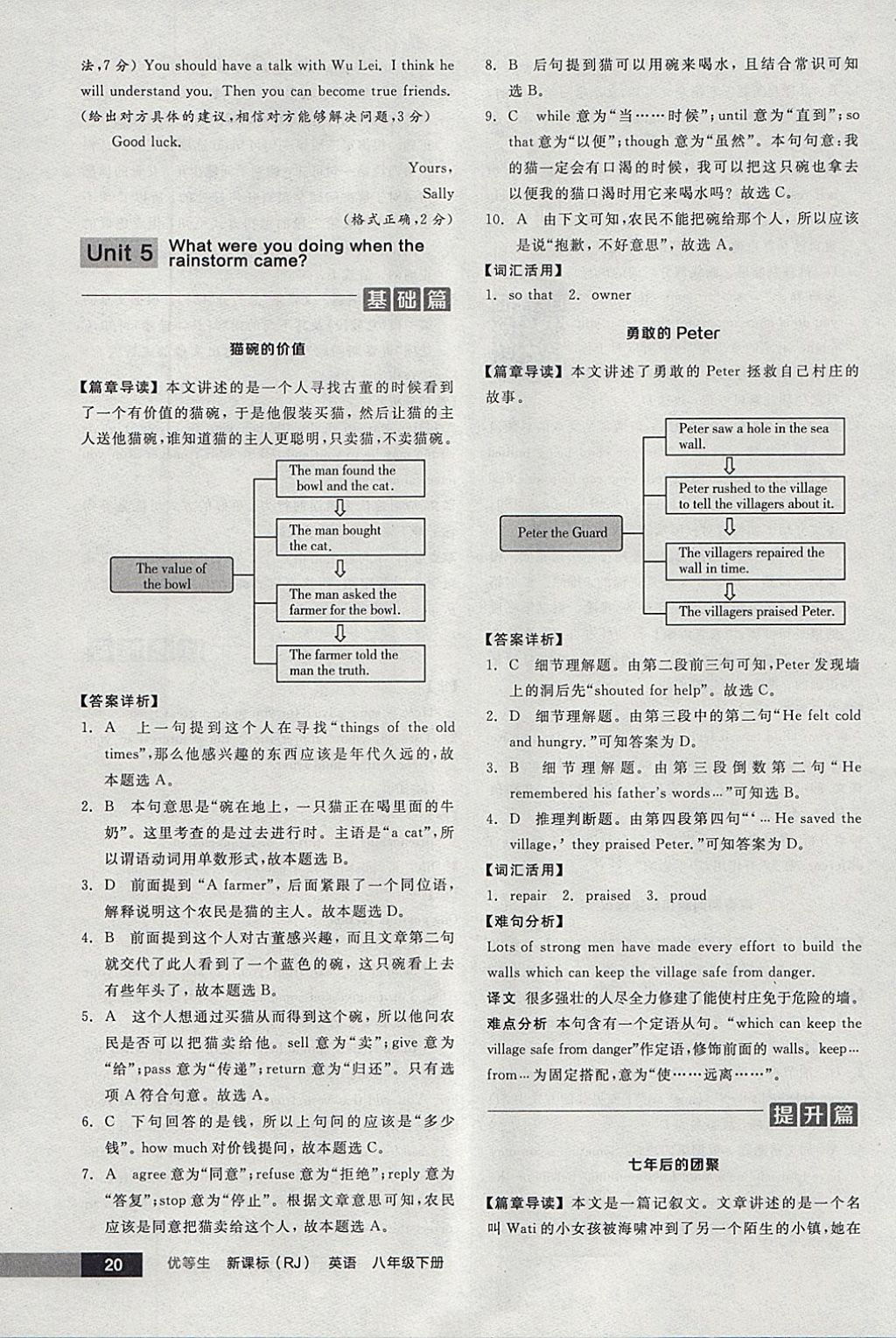 2018年全品优等生完形填空加阅读理解八年级英语下册人教版 参考答案第20页