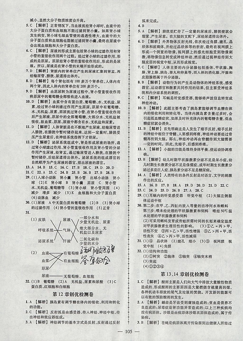 2018年黄冈创优作业导学练七年级生物下册北师大版 参考答案第15页