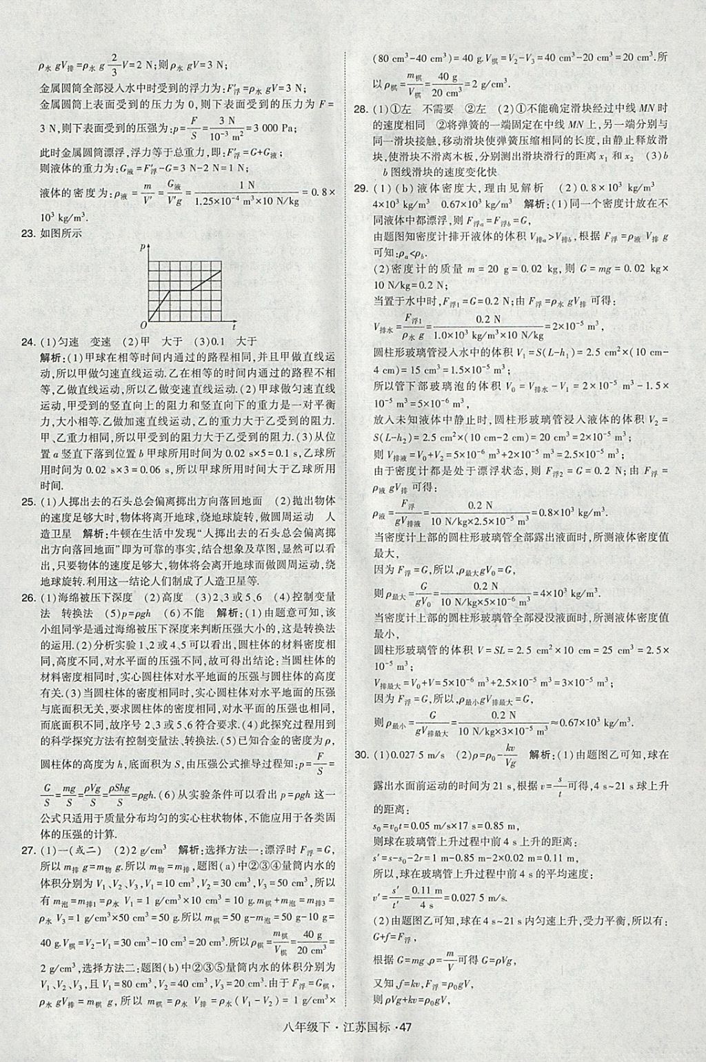 2018年经纶学典学霸八年级物理下册江苏版 参考答案第47页