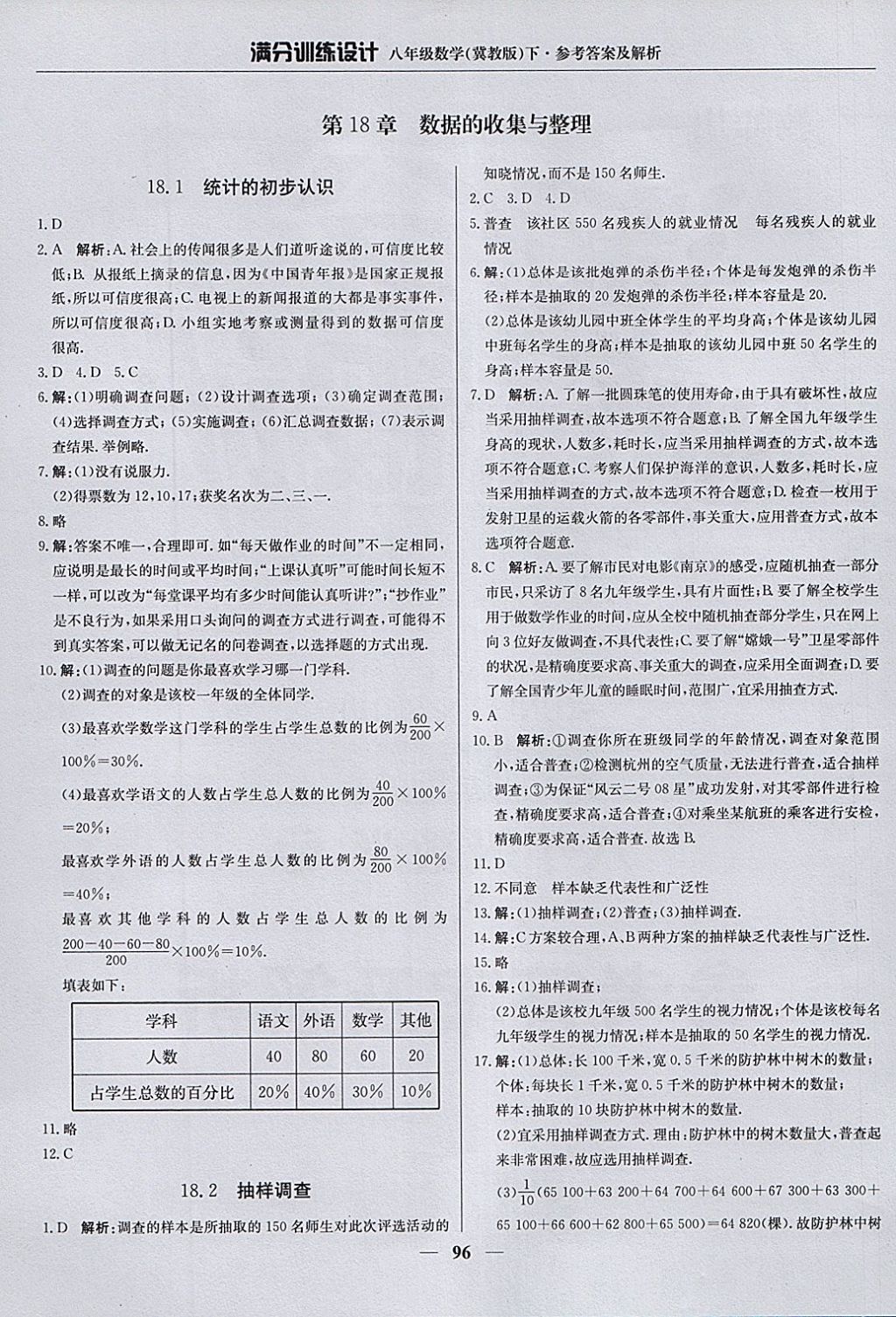 2018年滿分訓(xùn)練設(shè)計八年級數(shù)學(xué)下冊冀教版 參考答案第1頁