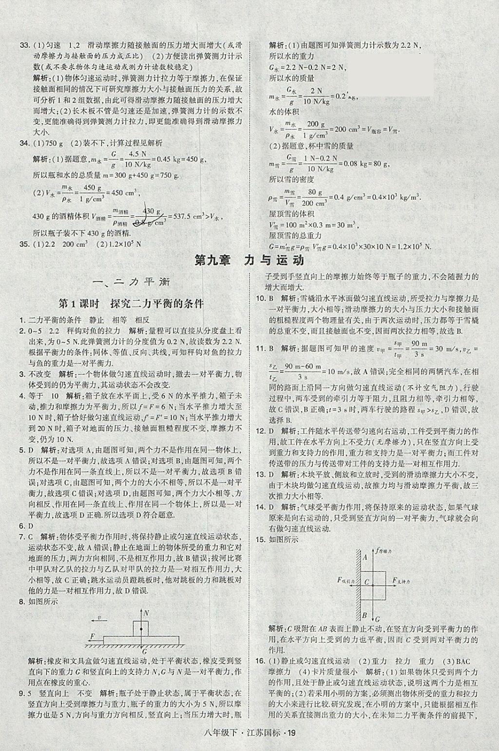 2018年经纶学典学霸八年级物理下册江苏版 参考答案第19页