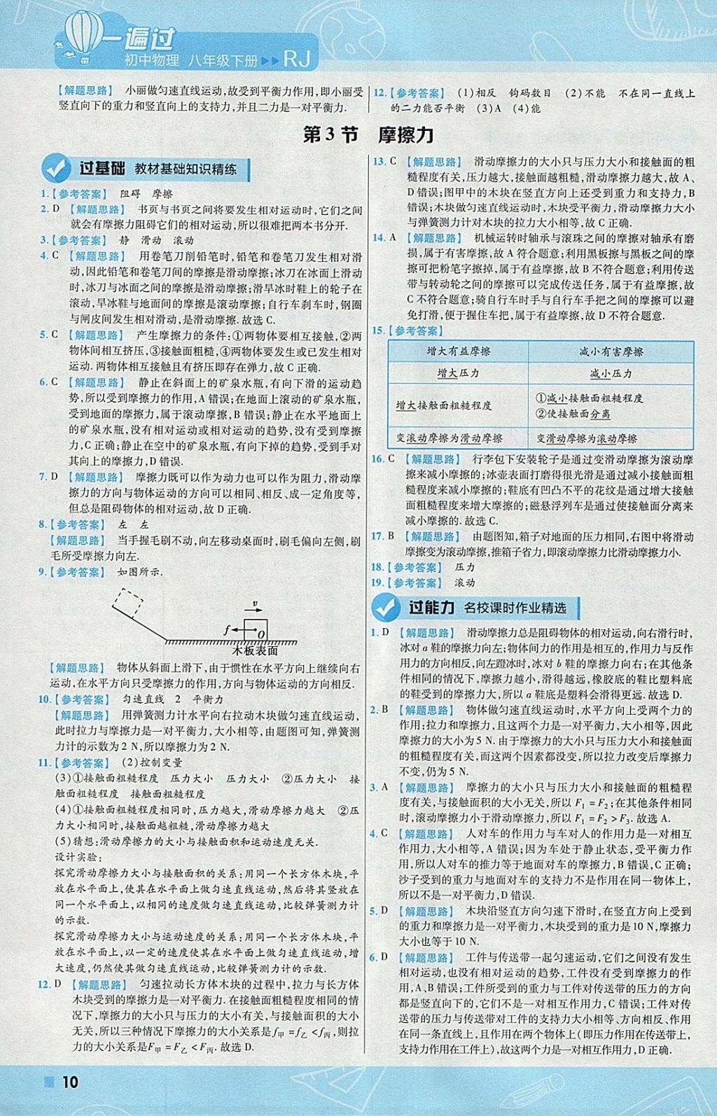 2018年一遍過初中物理八年級下冊人教版 參考答案第10頁