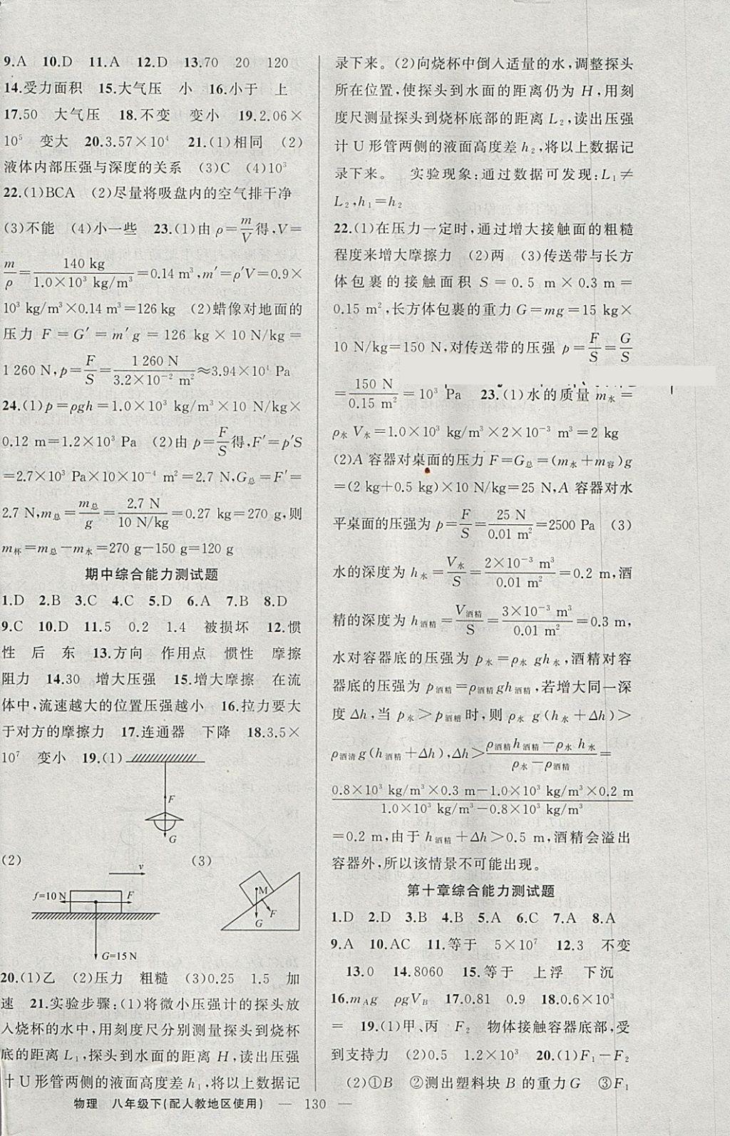 2018年原創(chuàng)新課堂八年級(jí)物理下冊(cè)人教版 參考答案第14頁(yè)