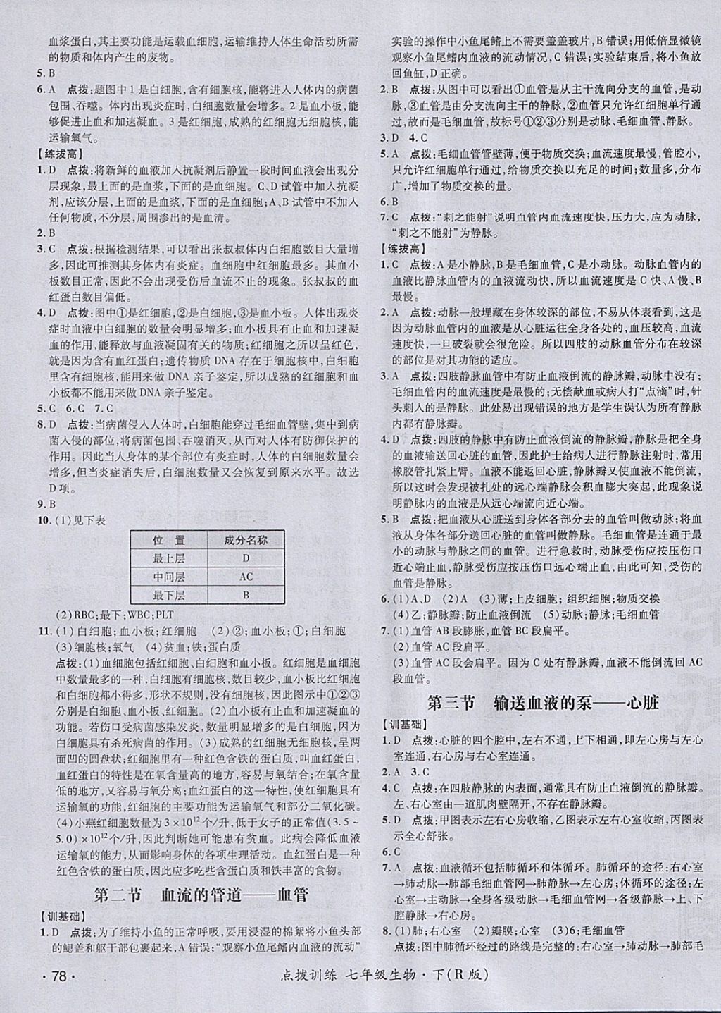 2018年点拨训练七年级生物下册人教版 参考答案第11页