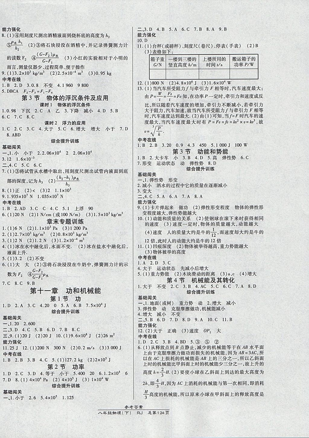 2018年高效課時通10分鐘掌控課堂八年級物理下冊人教版 參考答案第4頁