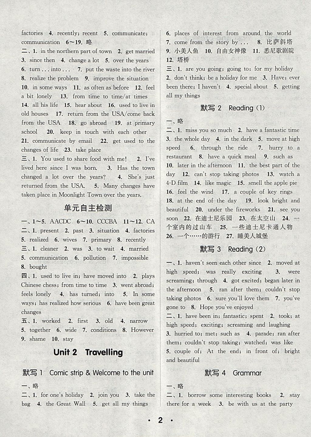 2018年通城學(xué)典初中英語默寫能手八年級(jí)下冊(cè)譯林版 參考答案第2頁