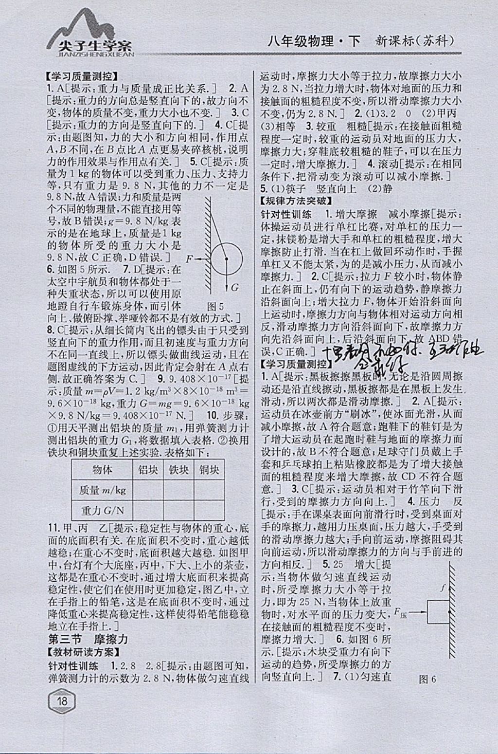 2018年尖子生学案八年级物理下册苏科版 参考答案第11页