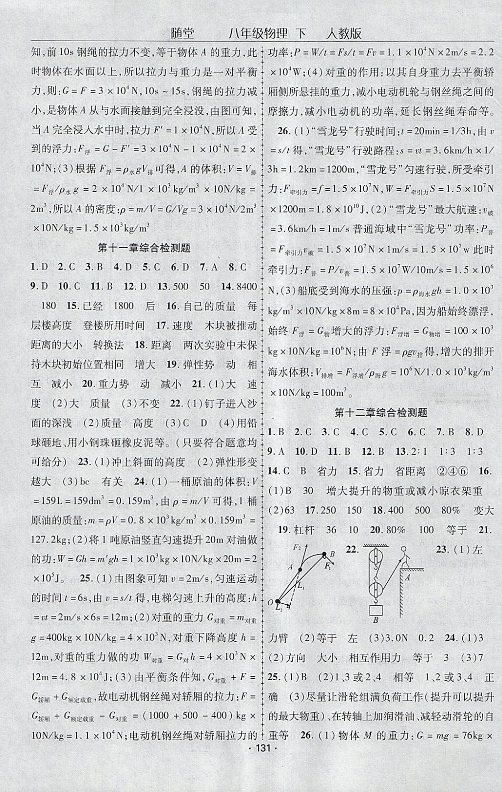 2018年隨堂1加1導(dǎo)練八年級(jí)物理下冊人教版 參考答案第15頁