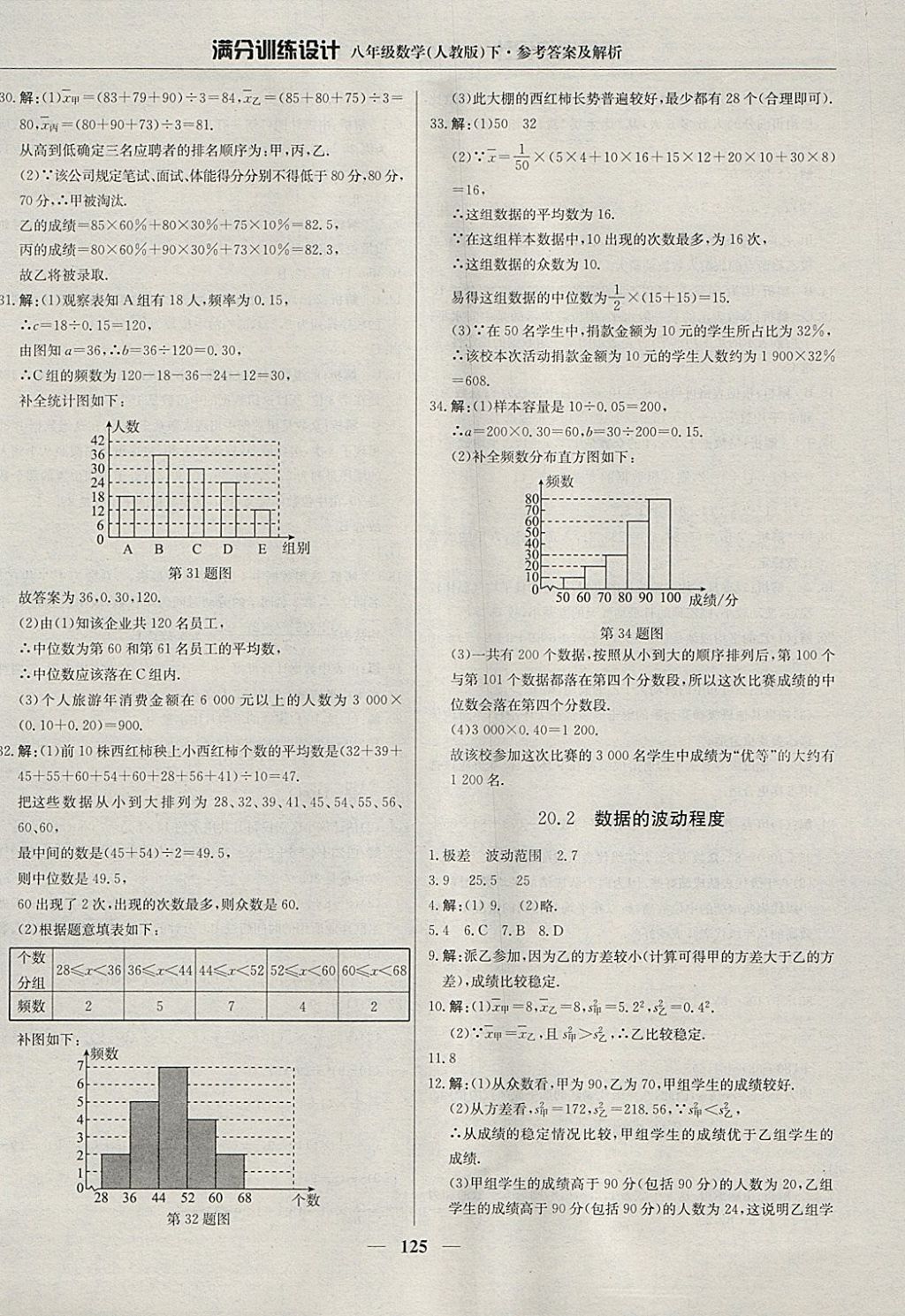 2018年滿分訓(xùn)練設(shè)計(jì)八年級(jí)數(shù)學(xué)下冊(cè)人教版 參考答案第30頁(yè)