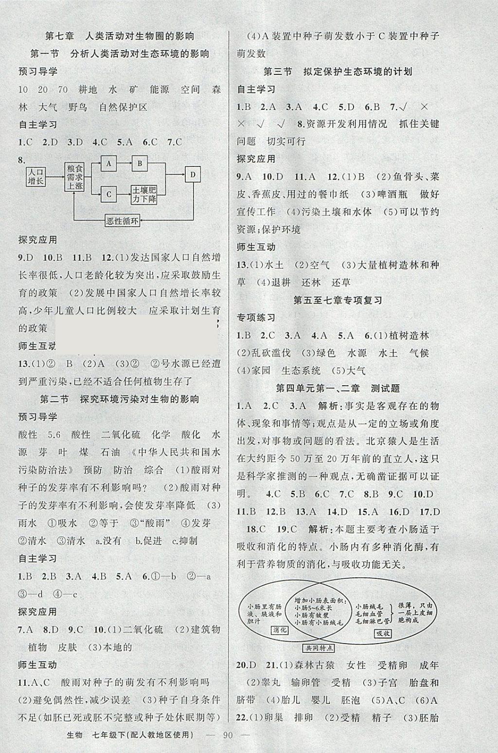 2018年原創(chuàng)新課堂七年級生物下冊人教版 參考答案第6頁