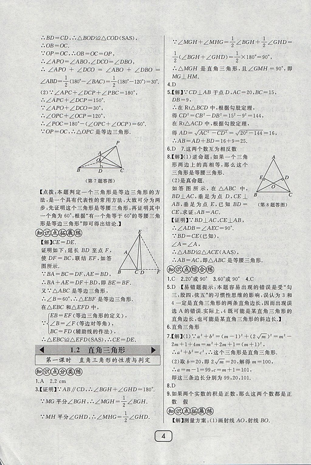 2018年北大绿卡八年级数学下册北师大版 参考答案第4页