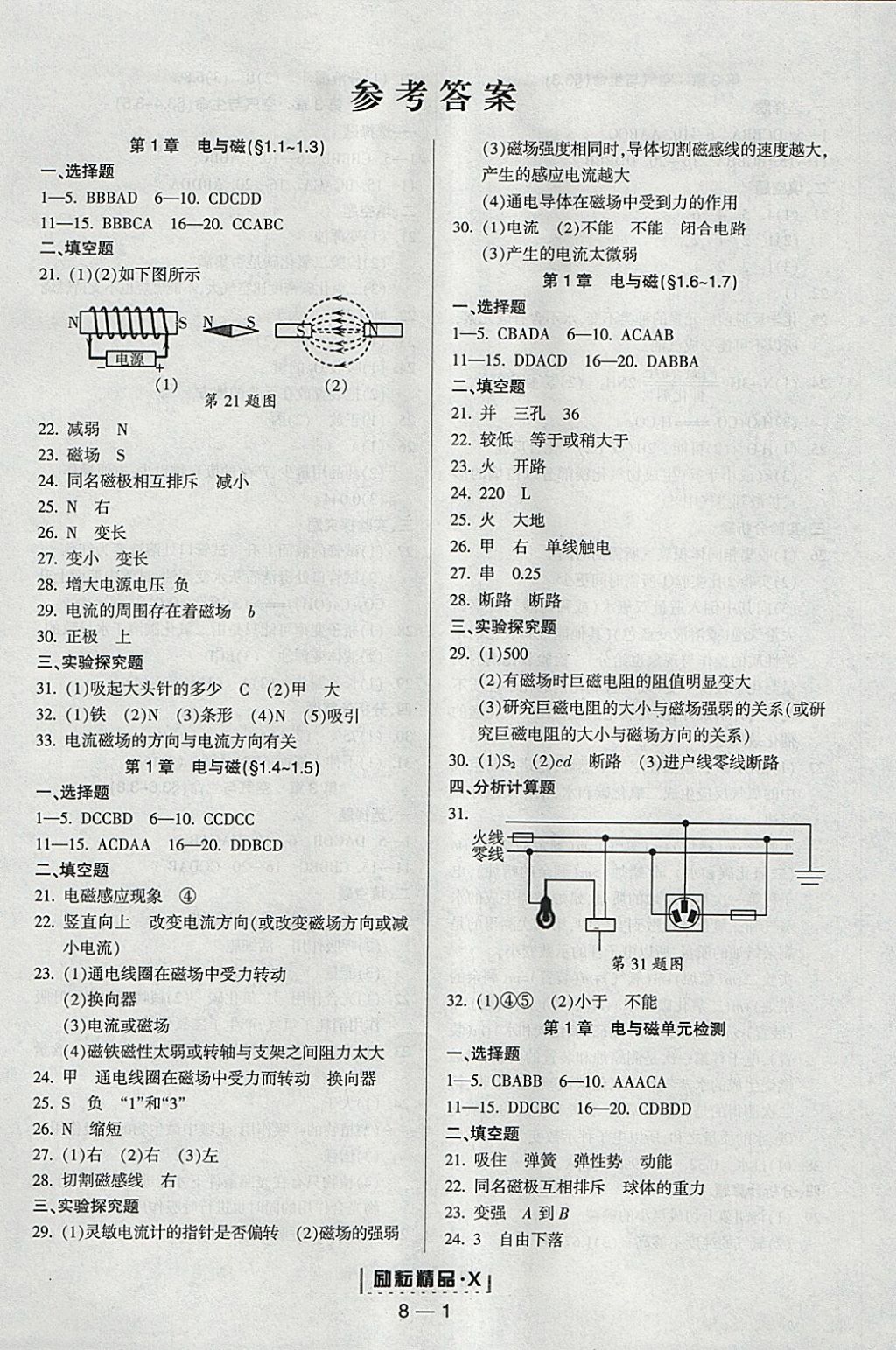 2018年勵(lì)耘書業(yè)勵(lì)耘活頁周周練八年級(jí)科學(xué)下冊(cè)浙教版 參考答案第1頁