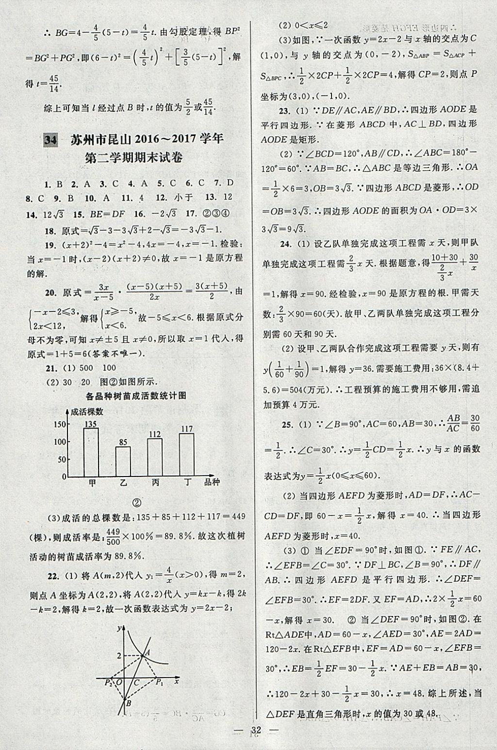 2018年亮點給力大試卷八年級數(shù)學下冊江蘇版 參考答案第32頁