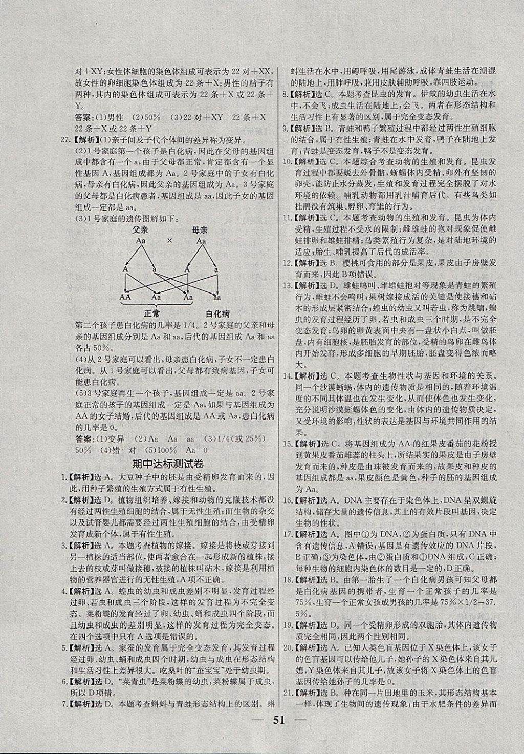 2018年優(yōu)化課堂必備滿分特訓(xùn)方案試題研究八年級(jí)生物下冊(cè)人教版 參考答案第27頁(yè)