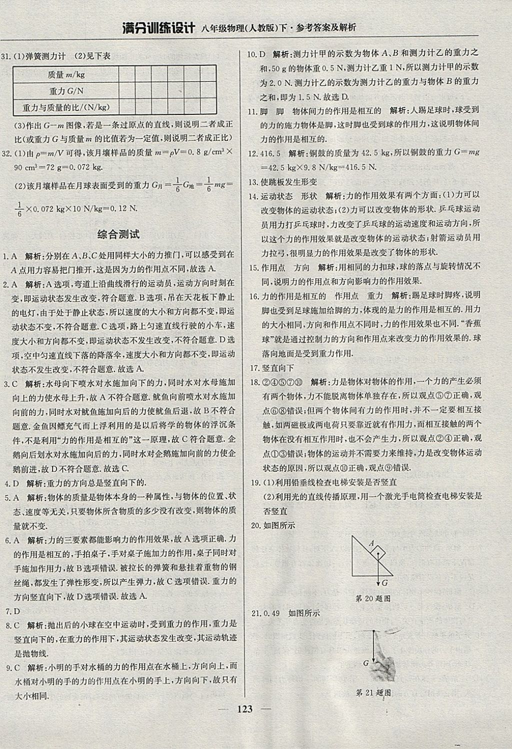 2018年满分训练设计八年级物理下册人教版 参考答案第4页