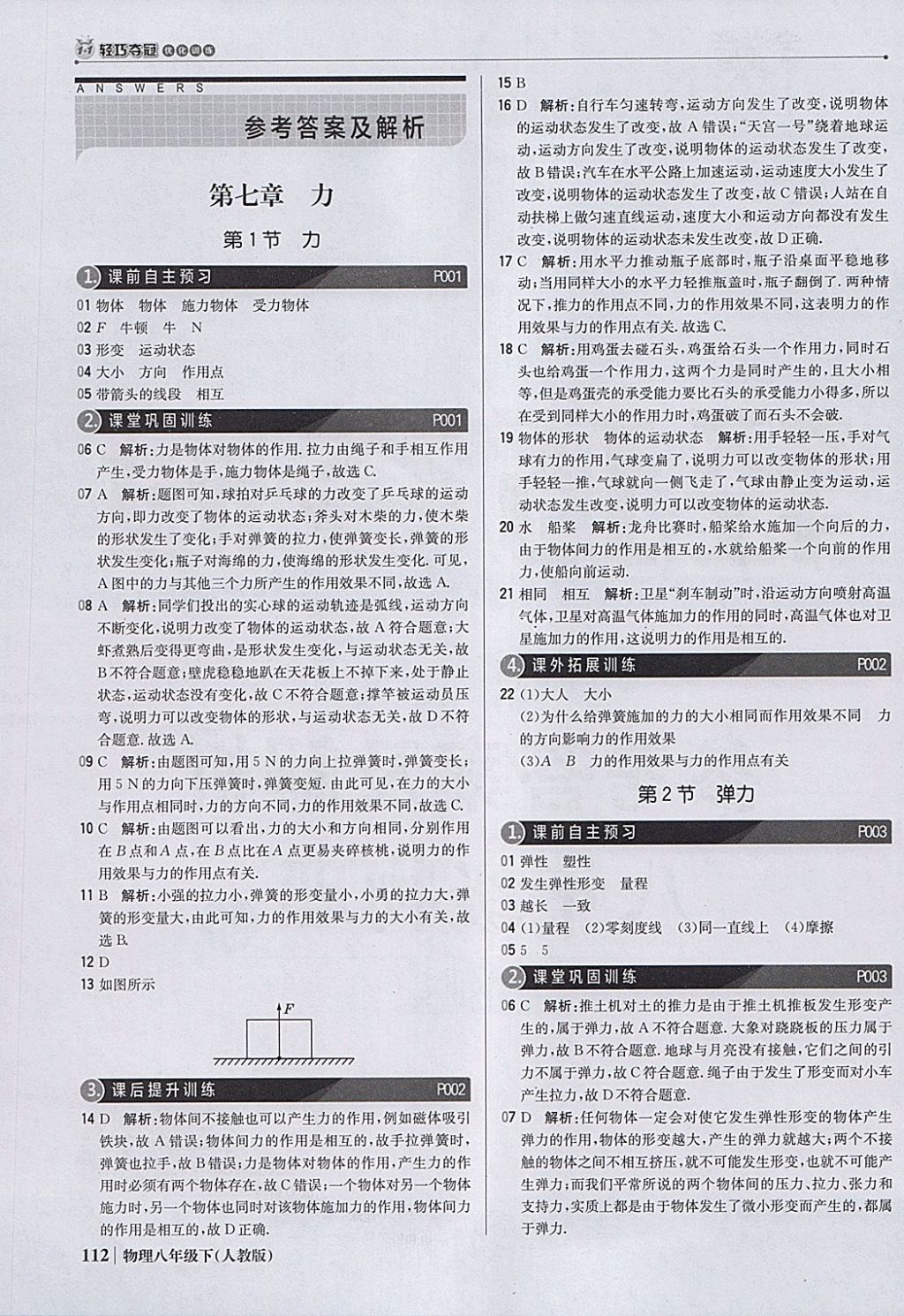 2018年1加1轻巧夺冠优化训练八年级物理下册人教版银版 参考答案第1页