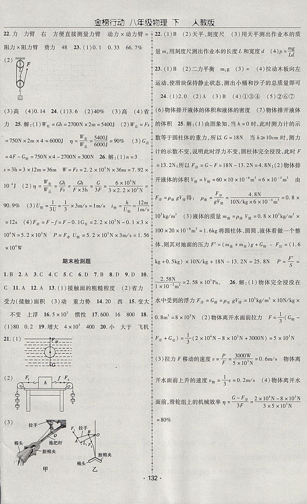 2018年金榜行動課時導(dǎo)學(xué)案八年級物理下冊人教版 參考答案第16頁