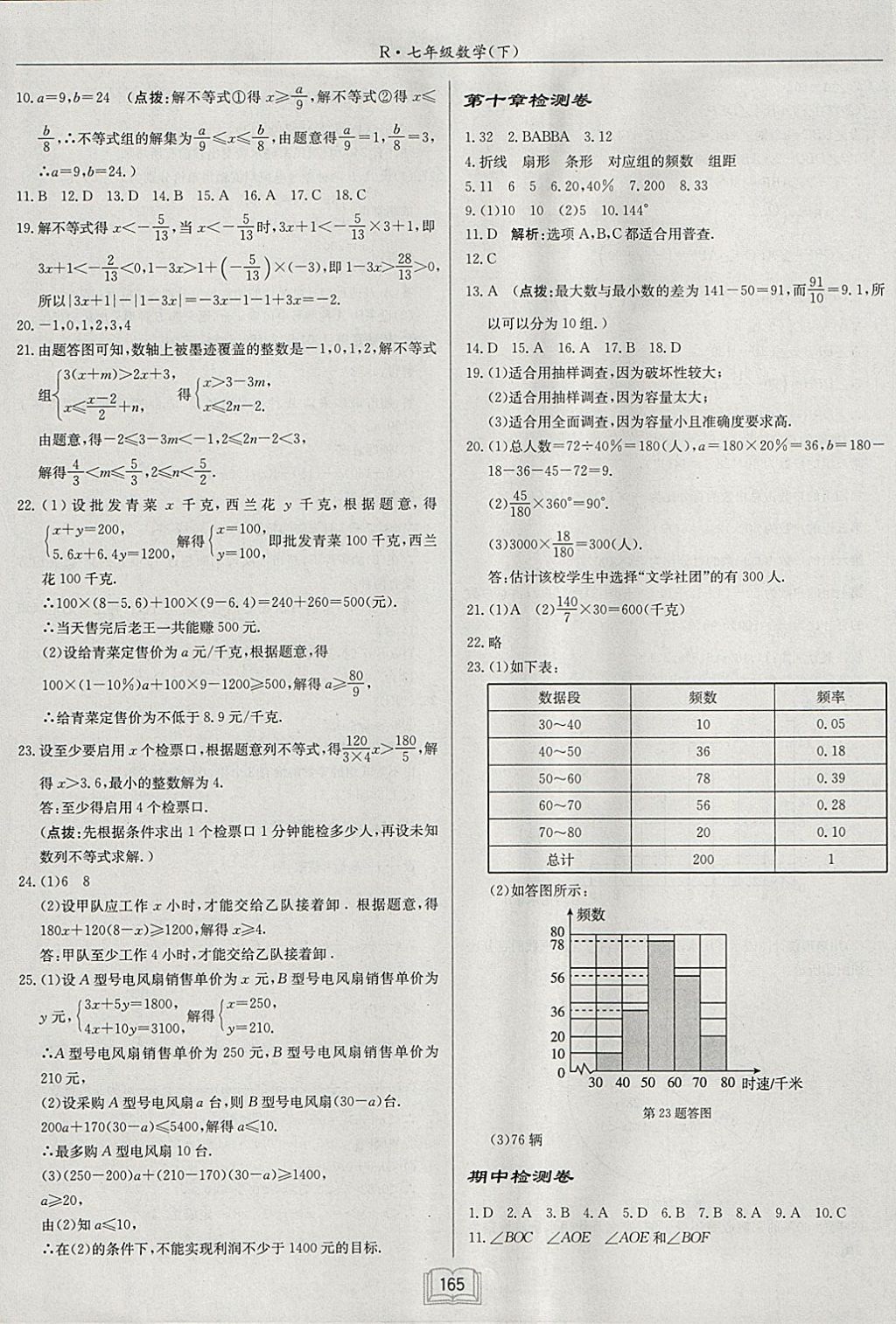 2018年启东中学作业本七年级数学下册人教版 参考答案第21页