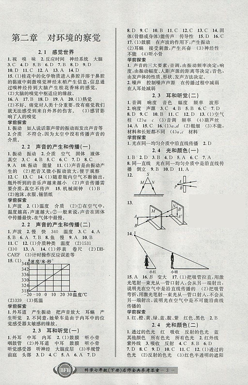 2018年名師金典BFB初中課時(shí)優(yōu)化七年級(jí)科學(xué)下冊(cè)理科綜合浙教版 參考答案第3頁(yè)