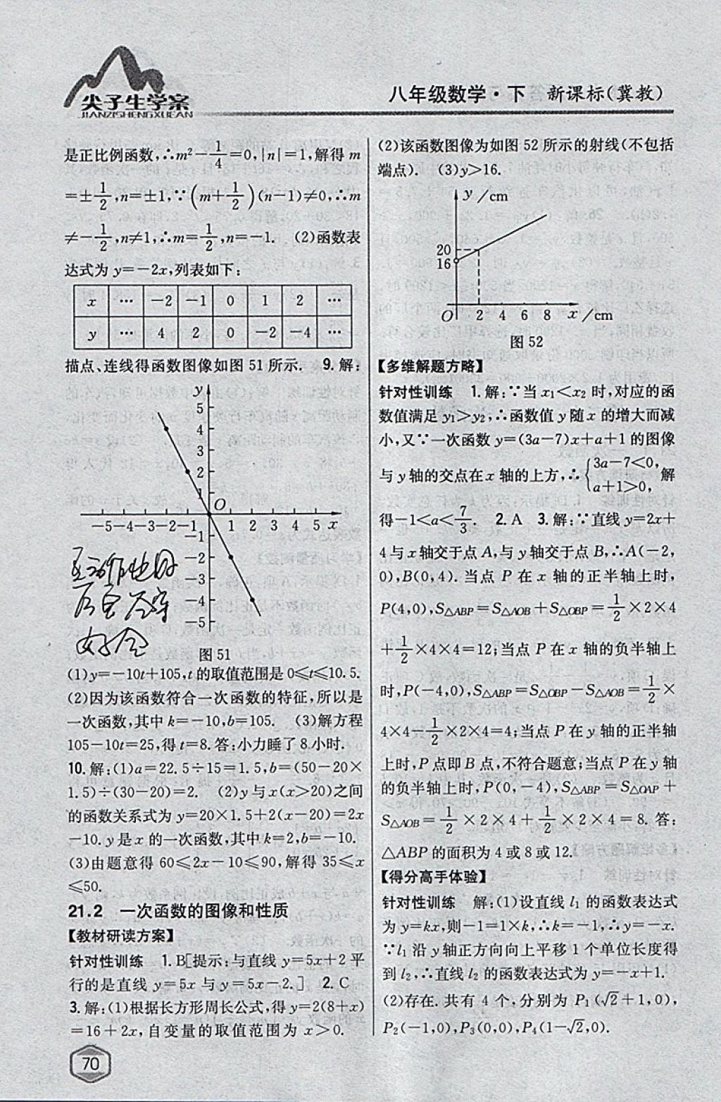 2018年尖子生学案八年级数学下册冀教版 参考答案第24页