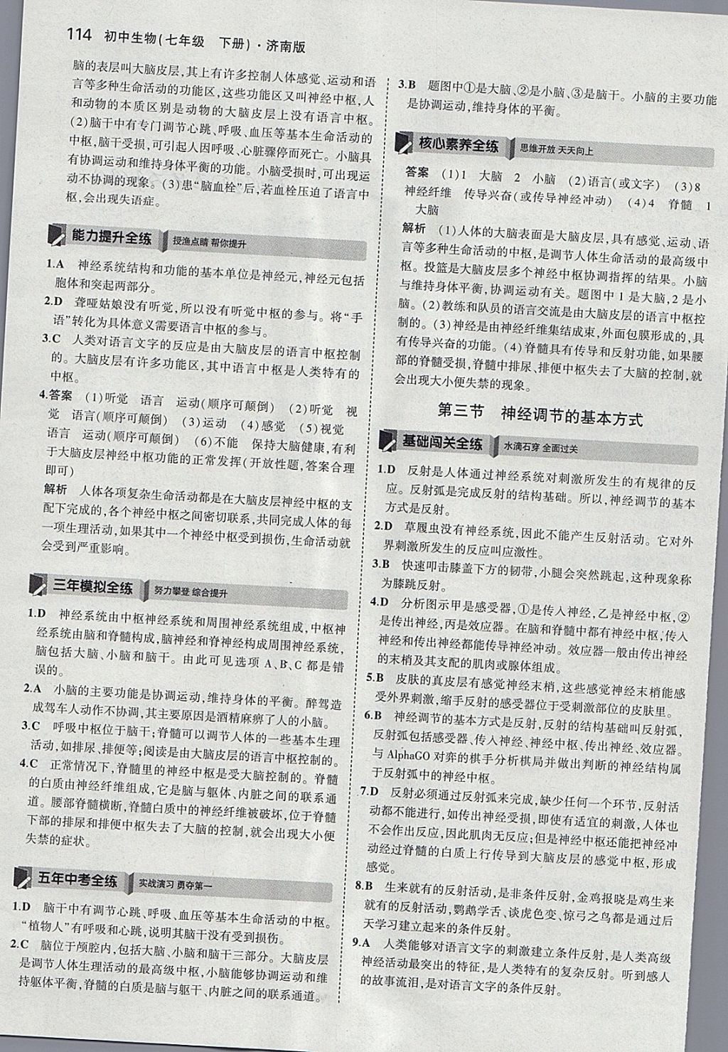 2018年5年中考3年模擬初中生物七年級(jí)下冊(cè)濟(jì)南版 參考答案第21頁(yè)