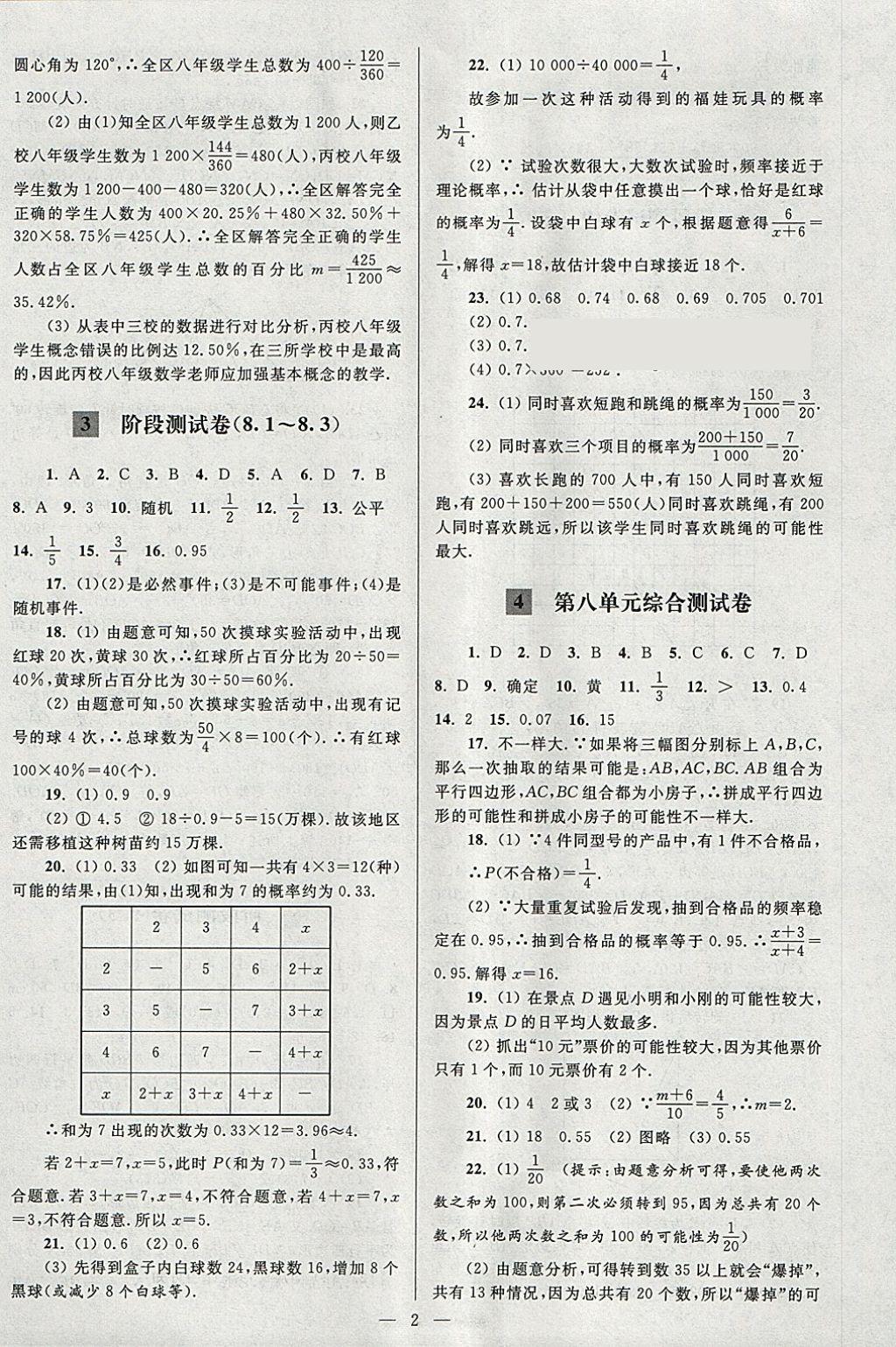 2018年亮點給力大試卷八年級數學下冊江蘇版 參考答案第2頁