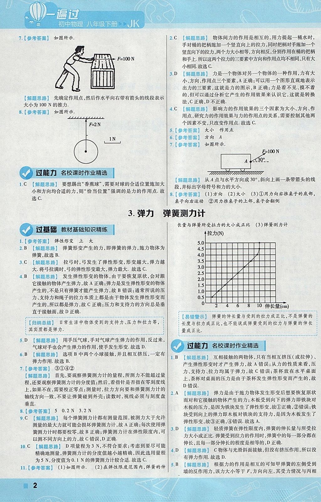 2018年一遍過初中物理八年級下冊教科版 參考答案第2頁