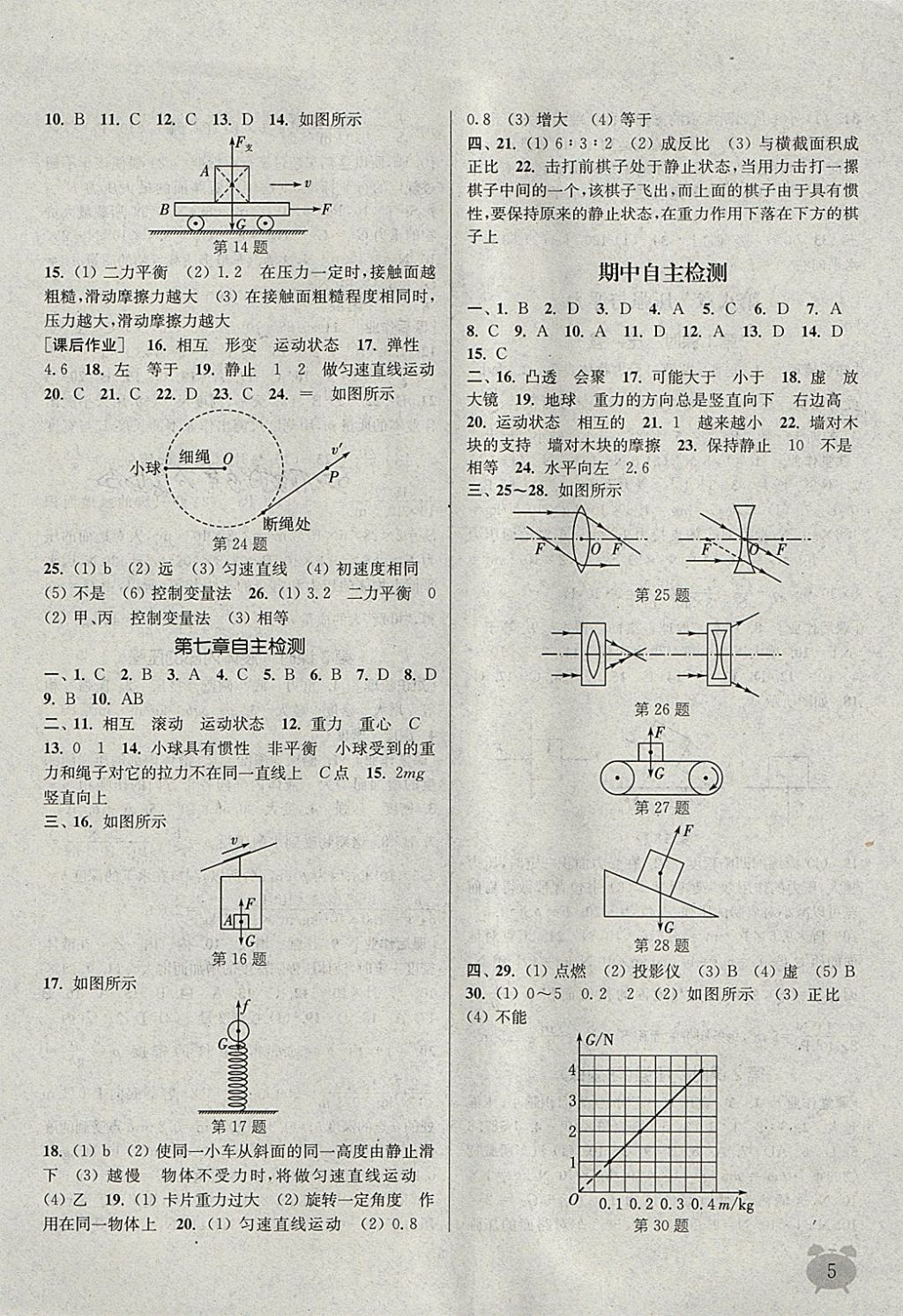 2018年通城学典课时作业本八年级物理下册北师大版 参考答案第5页