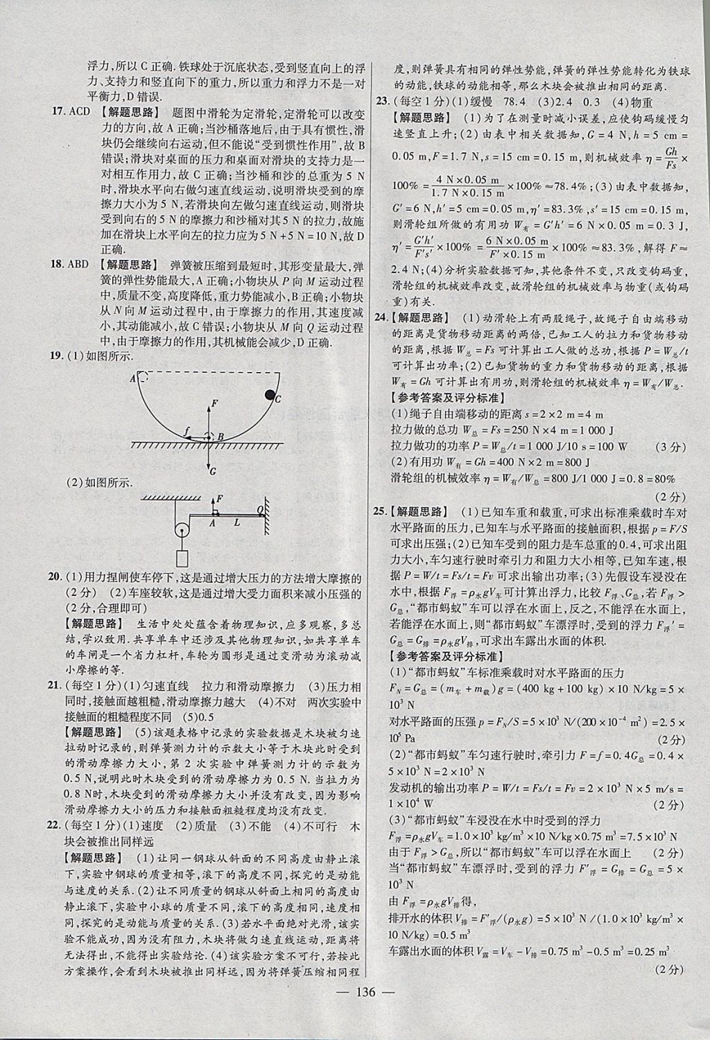 2018年金考卷活页题选八年级物理下册人教版 参考答案第28页